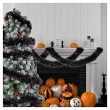 Gloreyan 33FT Black Christmas Tinsel Garland Metallic Twist Foil Tinsel Garland Shiny Hanging Decorations for Halloween Xmas Tree Decoration Wedding Party Supplies
