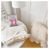 AOJIM Cotton Muslin Kids Toddler Pillowcase with Camellia Pattern Super Soft Baby Crib Pillowcase with Ruffle Edge, Machine Washable Floral Nursery Pillowcase for Boys Girls, Kids Room Decor, 26*20