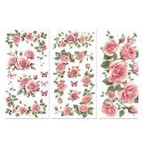 Peacoblue Rub on Transfer Sticker for Furniture Crafts Decor 6x12 Pink Rose Vine, 3Pcs Waterproof UV DTF Transfer Sticker for Lingerie Chests Drawer Dresser Glass Porcelain Wood Plastic