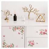 Peacoblue Rub on Transfer Sticker for Furniture Crafts Decor 6x12 Pink Rose Vine, 3Pcs Waterproof UV DTF Transfer Sticker for Lingerie Chests Drawer Dresser Glass Porcelain Wood Plastic