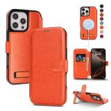 CIVICASE for iPhone 16 Pro Case Wallet, PU Leather Case for iPhone 16 Pro Wallet Case w/Card Holder, Hidden Stand, Magsafe Flip, Women Men Phone Wallet Case for iPhone16Pro Orange