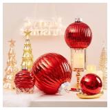 Large Christmas Ball Ornaments, Oversized Shatterproof Plastic Decorative Hanging Mercury Ornaments Ball for Xmas Holiday Party Decorations (Red, 8.0)