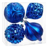 Hollyone 4.7 Inch Large Blue Christmas Ornaments 4Pcs Balls Ornaments Shatterproof Christmas Hanging Ornaments for Xmas Tree Decor with Hook for Wedding Holiday Party Wreath Home Decor (Blue, 120mm)