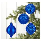 Hollyone 4.7 Inch Large Blue Christmas Ornaments 4Pcs Balls Ornaments Shatterproof Christmas Hanging Ornaments for Xmas Tree Decor with Hook for Wedding Holiday Party Wreath Home Decor (Blue, 120mm)