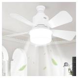 Socket Fan Light with Double Layer Shade Ceiling Fans with Remote and App Contro 3 Colors 3000K-6500K 2800 Lumens Screw in Small Ceiling Fan for Bedroom Living Room Kitchen Garage (White)