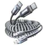 LISEN CarPlay Cable 2 Pack for iPhone 17 Air 16 15 Pro Max Car Charger Cord, 3.1A 4FT Coiled USB C Cable Short USB A to USB C Cable Support Android Auto Compatible with Samsung Galaxy S25 S24, Pixel 9