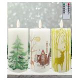 Gmnee 3 x 5 Flickering Flameless Candles with Remote Timer, Unscented Wax Pillar, Set of 3 Large Battery Operated LED Candles for Decor