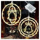 Anordsem Christmas Window Lights Decorations: 12.6 Inch Silhouette Light Battery Operated for Indoor Decorative - LED Bell Hanging Lighted Home Door Wall Xmas Decor 2 Pack