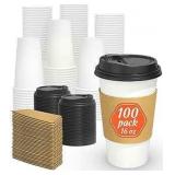 DAILYLIFE 12oz Disposable Coffee Cups with Lids and Sleeves- 100 Pack, Premium Thickened, Leak-Proof Paper Cups for Hot Drinks, To Go Coffee Cups for Family, Office, Parties, Travel