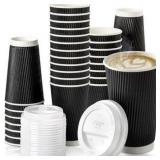 DAILYLIFE 12oz Insulated Black Disposable Coffee Cups with Lids- 100 Pack, To Go Coffee Cups for Hot Drinks, Leak Proof Design, Ideal for Cafes, Offices, Paries and Family