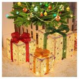 3 Pcs Lighted Gift Boxes, LED Light-up Present Boxes, Birthday Decorations, 3-Color Birthday Gift Boxes with Bows, Birthday Decorations Ornaments for Indoor and Outdoor Decor