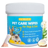 OOHAYA 3-in-1 No-Rinse Pet Dental Finger Wipes, 50 Count Dog Teeth Cleaning Wipes to Remove Plaque & Tartar, Freshens Breath Eyes & Ear Cleaning for Dogs & Cats, Relieves Itching & Inf