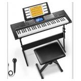 Donner 61 Key Keyboard Piano, Electric Piano Keyboard Kit with 249 Voices, 249 Rhythms - Includes Piano Stand, Stool, Microphone, Gift for Beginners, Black (DEK-610S)