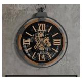 Driini 30 Inch Large Rustic Farmhouse Gear Clock with Moving Gears  Vintage Oversized Wall Clock with Iron Frame  Giant Industrial Steampunk Wall Clock for Living Room Decor (Walnut)