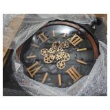 Driini 30 Inch Large Rustic Farmhouse Gear Clock with Moving Gears  Vintage Oversized Wall Clock with Iron Frame  Giant Industrial Steampunk Wall Clock for Living Room Decor (Walnut)