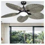 DWVO 52\" Tropical Ceiling Fan 5 BladeLED, with Light, Tri-Color Temperature, 6 Speeds, Quiet DC Motor, Reversible, for Bedroom, Living Room, Dining Room