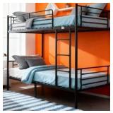 VINGLI Bunk Bed Twin Over Twin for Kids, Teens and Adults,Metal Bunk Bed with Ladder and Flat Rungs, Heavy Duty Metal Slats Support, No Box Spring Needed, for Dorm,Bedroom,Black