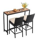 Patio Bar Dining Table,Outdoor Durable Bar Height Table  Metal Bar Table for Balcony, Backyard, Porch, Poolside (1pcs with 55\" Rattan Table)