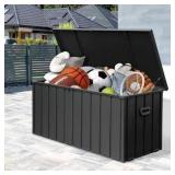 Metal Deck Box, 200 Gallon Outdoor Storage Box Waterproof, Large Patio Furniture Storage Cabinet, Lockable Storage Chest for Porch, Pillows, Cushions, Pool, Tools, Backyard -Grey