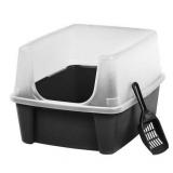 IRIS USA IRIS USA Open Top Cat Litter Tray with Scoop and Scatter Shield  Cat Litter Pan  Dark Gray