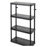 Gracious Living 4 Shelf Fixed Height Ventilated Medium Duty Storage Unit 14 x 32 x 54.5\" Organizer System for Home, Garage, Basement, & Laundry, Black