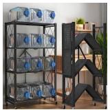 Kitchen Garage Metal Shelves, Storage Shelves Organizer, Foldable Metal Shelving, Closet Shelving Unit, 28\" W x 14\" D x 50\" H Bakers Rack Microwave Stand, Plant Stand with Wheels (4-Tier Shelf)