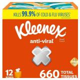 Kleenex Anti-Viral 3-Ply Facial Tissues  Cube Boxes (55 tissues/box  12 boxes)