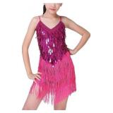Latin Dance Dress Tassel Salsa Dancewear Sequin Fringe Dress Modern Ballroom Cha Cha Dancer Outfits for Girls 130