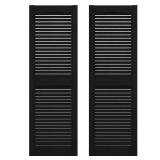 14.5 in. W x 39 in. H Builders Edge  Standard Cathedral Top Center Mullion  Open Louver Shutters  Includes Matching Installation Spikes  002 - Black
