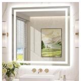 LED Mirror for Bathroom 36x36 Lighted Bathroom Vanity Mirrors with Lights, Brighter Frontlit and Backlit Anti-Fog Mirror, Tempered Glass, Dimmable 3 Colors Light Modes, Memory Function