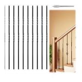 Muzata 10P 44\" Hollow Satin Black Iron Double Twist Metal Balusters 1/2\" Wrought Iron Balusters for Staircase Interior Square Spindles Decorative Stair, WT14