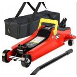 2 Ton Low Profile Floor Jack, Heavy Duty With Single Piston Quick Lift Pump, Steel Car Jack Adjustable Height 3.3\"-15.2\", Hydraulic Trolley 4000 LBS Capacity, Red