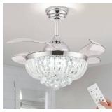 YPQXYHDA 36\" Crystal Ceiling Fan with Light Gold Dimmable LED Fandelier Modern Chandelier Ceiling Fan for Bedroom Dining Room with Timmi Function