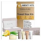 Terra Pure Spa Collection Amenity Kit | Hotel Bulk Toiletries | 0.85 oz Shampoo, Conditioner, Lotion, Body Wash, Massage Bar for Guest Hospitality Vacation Rentals | 15 Sets/Case