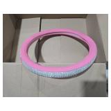 CAR PASS Diamond Pink Leather Steering Wheel Cover, with Bling Crystal Rhinestones Universal Fit 14\" 1/2-15\" Crystal Glitter for Women Sparkle Girl Fit Suvs,Vans,Sedans,Cars,Trucks, Pink Diamond