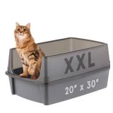 IRIS USA XX-Large Cat Litter Box, Open Top Extra Large Litter Box for Big Cats and Multi-Cat Households, High Sided Scatter Shield, Easy to Clean, 30\" L x 20\" W x 14\" H, Gray
