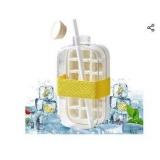 Ice Cube Bottle, 2 in 1 Ice Cube Tray Water Bottle with Lid and Bin, Portable Easy Press to Release Vertical Ice Cube Making Bottle for for Coffee, Juice and Picnics(White,800ml)