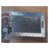 Serving Tray: silver with shiny texture and two handles