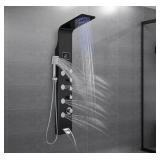 ROVOGO Unibody Shower Panel Tower with 4 Modes (Rainfall Shower, Body Jets, Handheld and Tub Spout), No Battery Needed Led Lights and Temp Display, 304 Stainless Steel Shower Column, Black - Retail: $