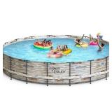 EVAJOY 24ft x 52inch Metal Frame Swimming Pool Set, Round Above Ground Pool Set (SEE DETAILS) - Retail: $100