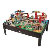 KidKraft Airport Express Espresso Wooden Train Set & Table with 91 Pieces Storage Drawer - Retail: $189