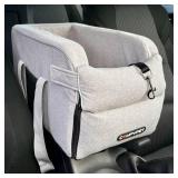 COMFYPET Car Seat for Small Dogs Under 12 lbs. Sturdy, Safe, Washable Center Console Dog Car Seat with Bottom Board and Three Straps for Stability, Adjustable Leash for Safety (Grey) - Retail: $20