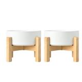 SPUNKYJUNKY Ceramic Elevated Dog Bowls 2 Pack - 8.3inch Raised Dog Bowls with Non-Slip Wooden Stand for Large Dogs Dishwasher Safe(White,60OZ*2) - Retail: $65