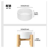 SPUNKYJUNKY Ceramic Elevated Dog Bowls 2 Pack - 8.3inch Raised Dog Bowls with Non-Slip Wooden Stand for Large Dogs Dishwasher Safe(White,60OZ*2) - Retail: $65