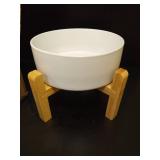 SPUNKYJUNKY Ceramic Elevated Dog Bowls 2 Pack - 8.3inch Raised Dog Bowls with Non-Slip Wooden Stand for Large Dogs Dishwasher Safe(White,60OZ*2) - Retail: $65