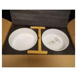 SPUNKYJUNKY Ceramic Elevated Dog Bowls 2 Pack - 8.3inch Raised Dog Bowls with Non-Slip Wooden Stand for Large Dogs Dishwasher Safe(White,60OZ*2) - Retail: $65