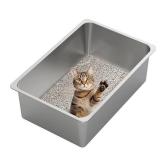 Kirecoo Stainless Steel Cat Litter Box XXL- Metal High Sided Cat Pan, Large Stainless Steel Box, Indoor Litter Tray, Non Stick, No Smell, Easy to Clean, Pet Toilet Supplies for Kitten, Kitty, Rabbit -