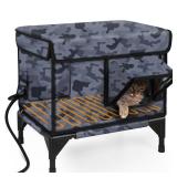 stohot Premium Heated Cat House for Outside Cats, 100% Weatherproof & Windproof Escape Door, Elevated Base, Winter Insulated Feral Stray Outdoor Cat Shelter with Heater - Retail: $90