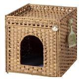 SETVSON Cat Litter Box Enclosure Furniture, Hidden Litter Box with Mat and Fence, Handwoven Rattan Cat House with Two S-Shaped Hooks for Living Room, Bedroom, 18.5 x 20.5 x 19.1 Inches (Natural) - Ret