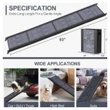 HerCcreta wigge Dog Ramp for Car 63\" Long & 17\" Wide Portable Dog Ramps for Large Dogs with Non-Slip Rug Surface Dog Car Ramp for SUV Car & Truck, Folding Dog Ramp Up to 250LBS - Retail: $90